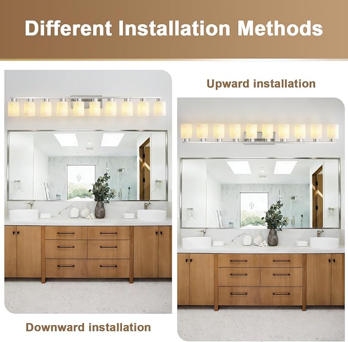 10-Light Bathroom Light Fixtures, Modern Vanity Lights, Brushed Nickel Metal - Image 6