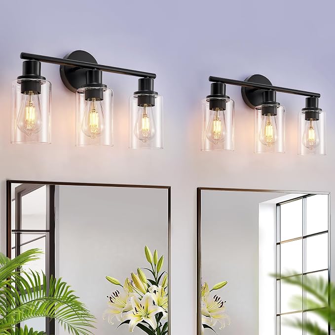 DLLT 3-Light Bathroom Light Fixtures: Black Modern Vanity Lights by DINGLILIGHTING