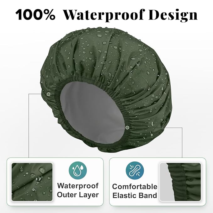 3Pcs Waterproof Shower Cap for Women Reusable, Bath Cap for Long Hair, - Image 2