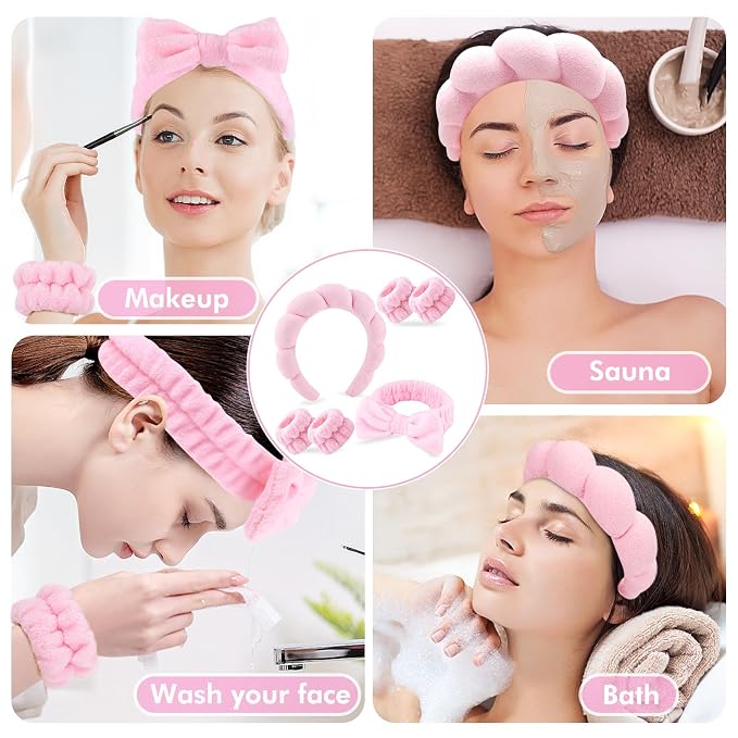 Zkptops 6Pcs Spa Headband for Washing Face Wristbands Set Women Bubble Makeup - Image 6