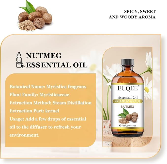 EUQEE Nutmeg Essential Oil 118ML Large Capacity Nutmeg Oil Premium Aromatherapy - Image 2
