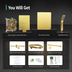 SR SUN RISE 12 Inch Brushed Gold Shower Faucet Set, Wall-Mount Adjustable - Image 9