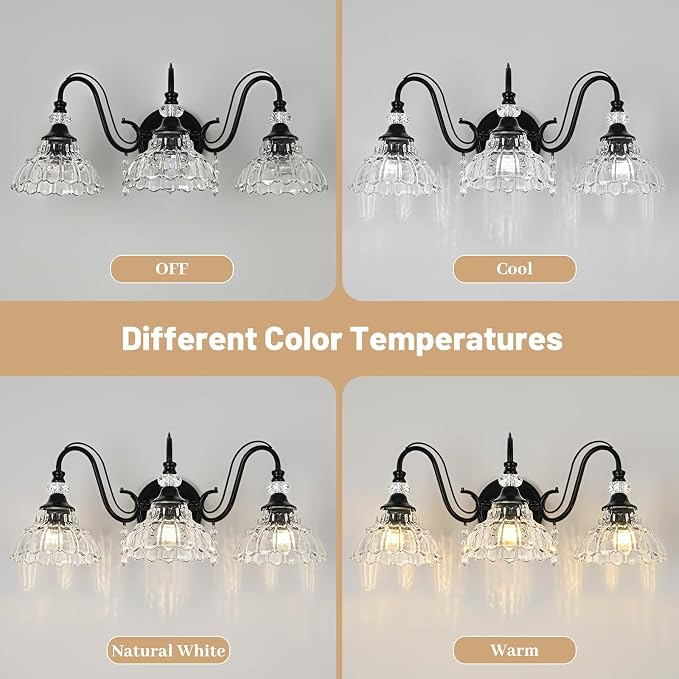 Black Bathroom Vanity Light, 3-Light Matte Black Finish Farmhouse Wall Sconce - Image 8