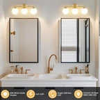 Globe Bathroom Light Fixtures 3-Light Brass Gold Vanity Light - Image 2