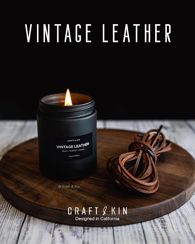 Craft & Kin Premium Vintage Leather Candle | Black Scented Candles - Image 2