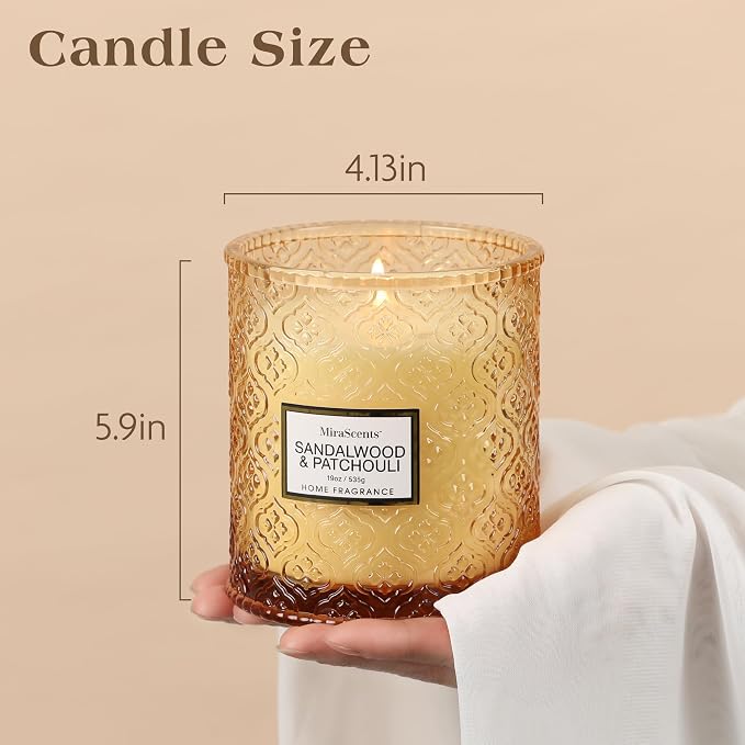 Sandalwood & Patchouli Candle, Luxury Decorative Glass Candle 19oz, Soy Wax - Image 3
