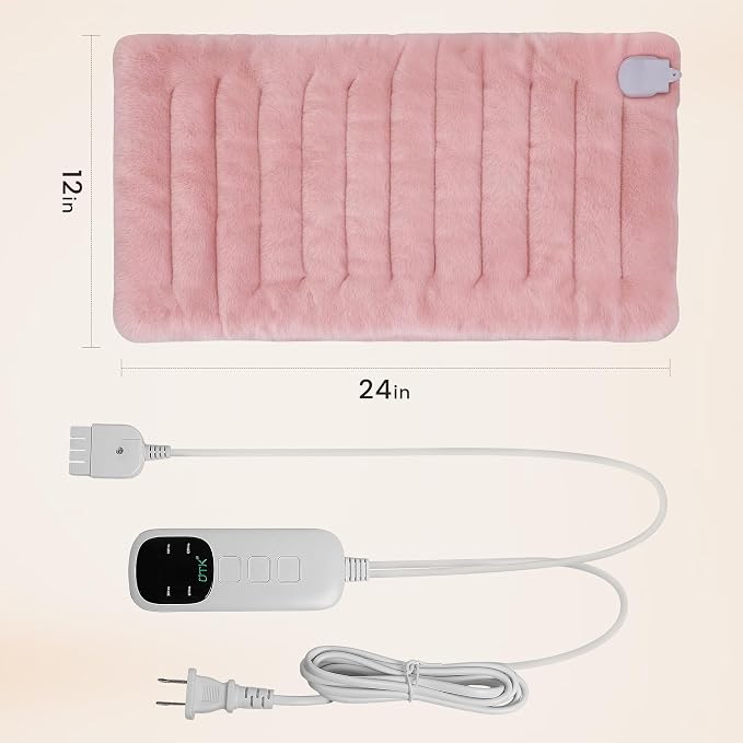 UTK Pink Heating Pad for Back Pain Relief, Soft Flannel Machine Washable Fabric - Image 6