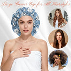 Shower Cap Reusable Double Layer Adjustable Elastic Waterproof EVA Hair Bath - Image 4
