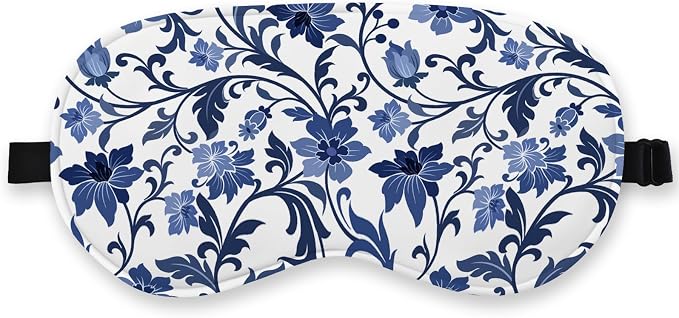 Blue and White Porcelain Silk Eye Mask by QLMX