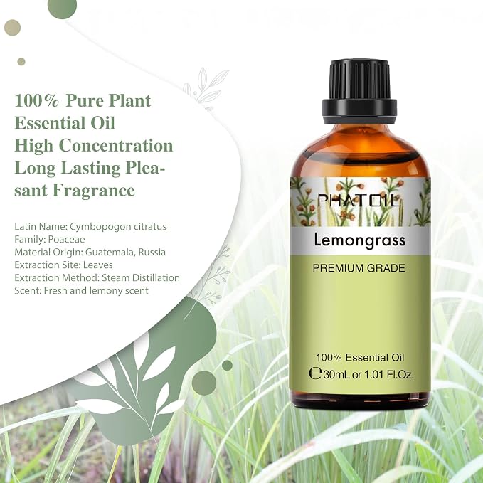 Lemongrass Essential Oil 1.01fl.oz/30ml, PHATOIL Lemongrass Oils Long Lasting - Image 2