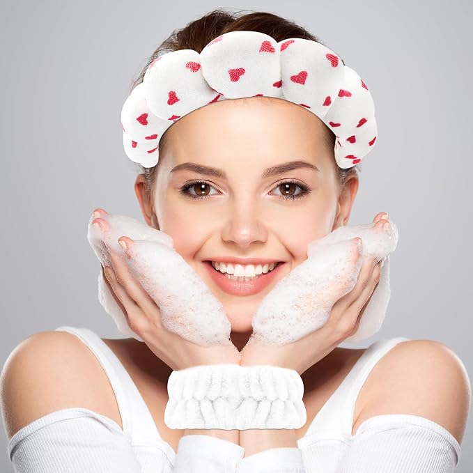 Zkptops Spa Headband for Washing Face Wristband Set Sponge Makeup Skincare - Image 2