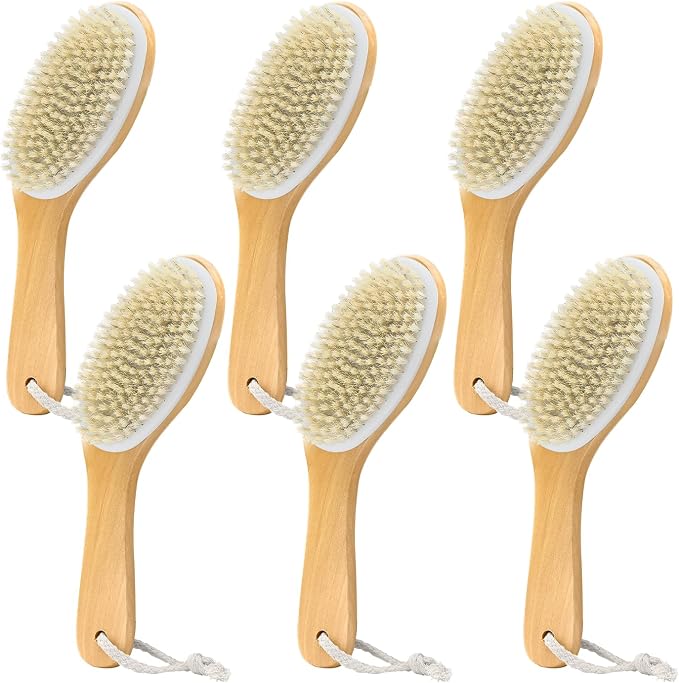 6 Pack Dry Brushing Body Brush, Soft Natural Bristle Exfoliating Dry Brush by GIWOSK