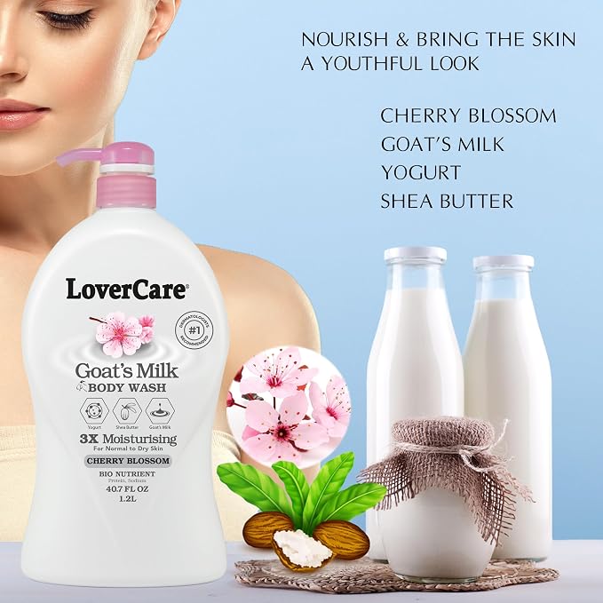 LoverCare Goat's Milk Cherry Blossom Moisturizing Body Wash 40.7 Fl.Oz - Image 6