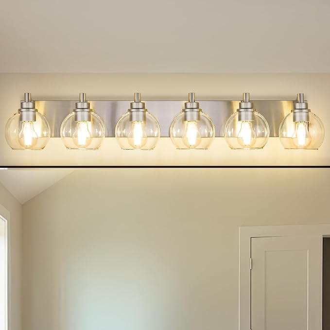Bathroom Light Fixtures, 6 Light Brushed Nickel Vanity Light, 38 Inch Modern - Image 8