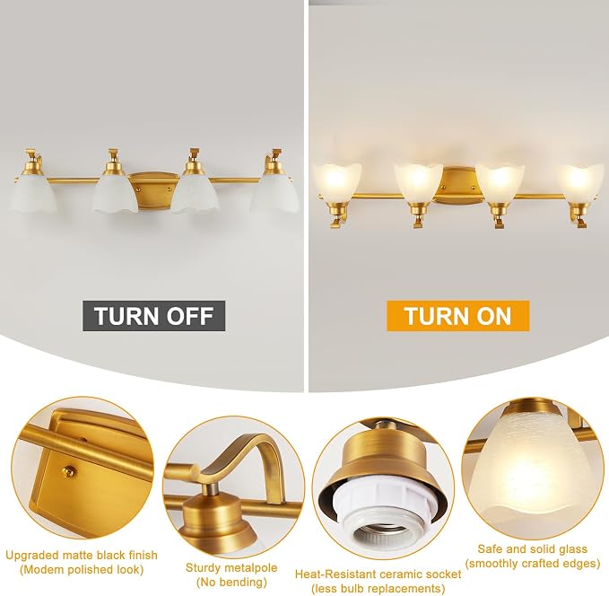 Bathroom Light Fixtures, Brushed Gold Vanity Lights - Image 2