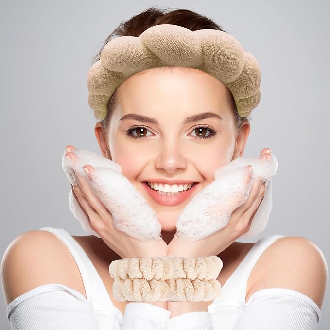 Zkptops Spa Headband for Washing Face Wristband Set Sponge Makeup Skincare - Image 2