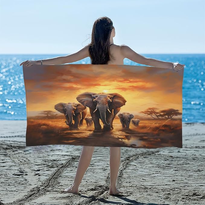 African Elephant Beach Towel Oversized Quick Dry Beach Blanket Microfiber Sand by YPPAHHHH