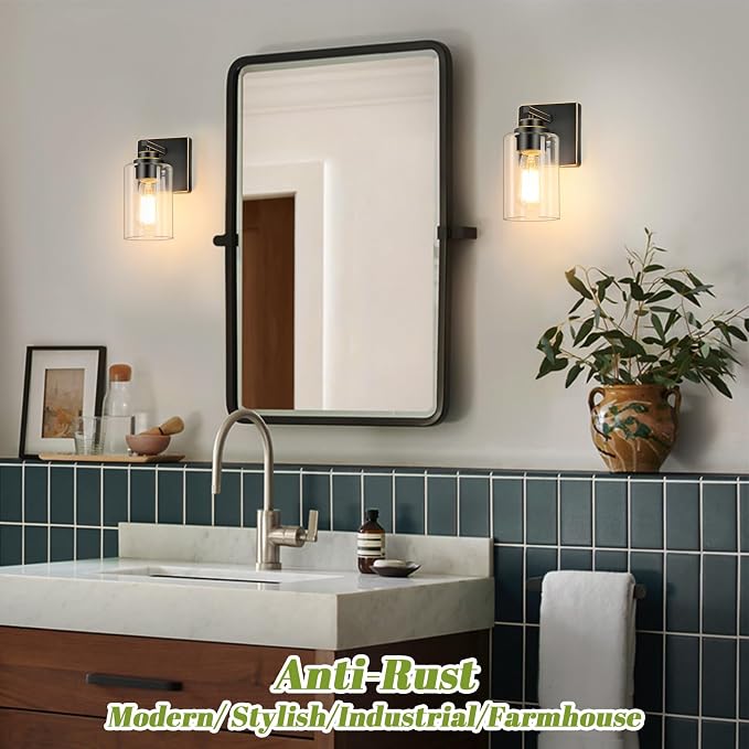 Set of 2 Wall Sconces for Bathroom, Modern Vanity Light Fixtures, Bronze Wall - Image 2