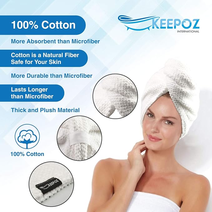 KEEPOZ Hair Towel Wrap Quick Dry 100% Cotton Super Absorbent Turban Head Wrap - Image 7