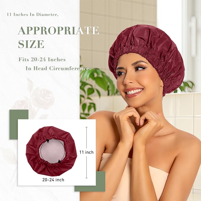 Reusable Shower Cap for Women, Large Waterproof Shower Bonnet - Image 3