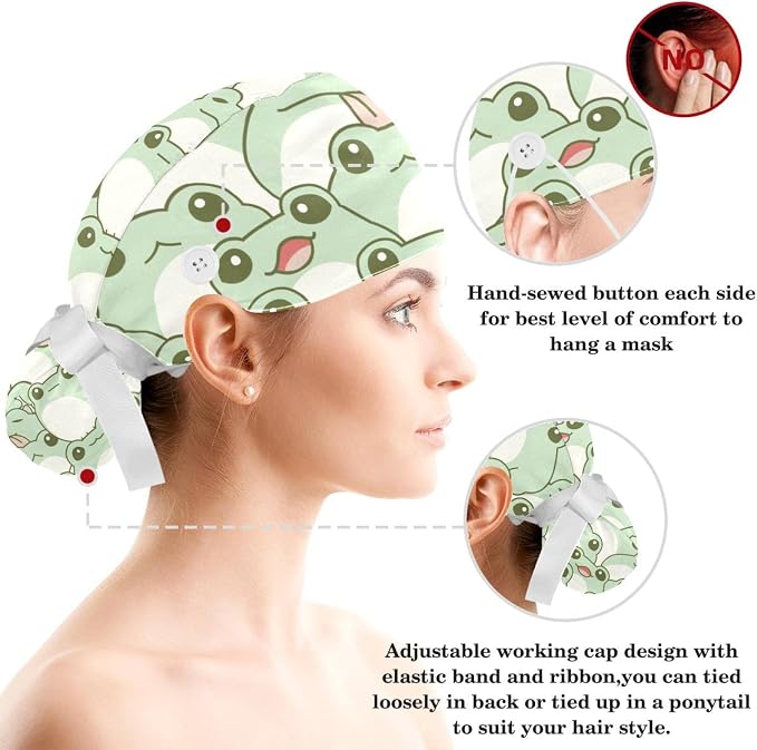 Women Working Cap with Buttons Bouffant Hat Autumn Leaves Nurse Scrub Caps Long - Image 3