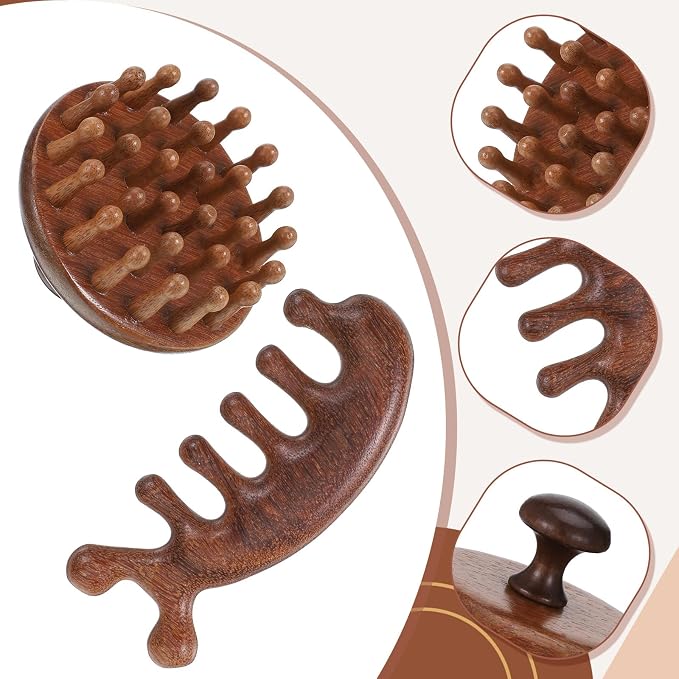 Wood Scalp Massager & Hair Scrubber, Wood Head Massage Brush - Image 3