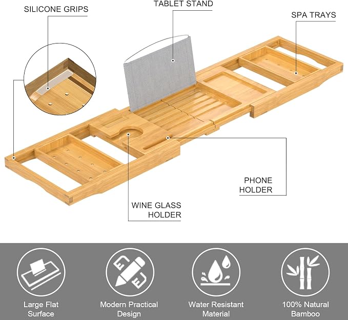 Bathtub Tray Caddy, Expandable Bath Trays - Image 6