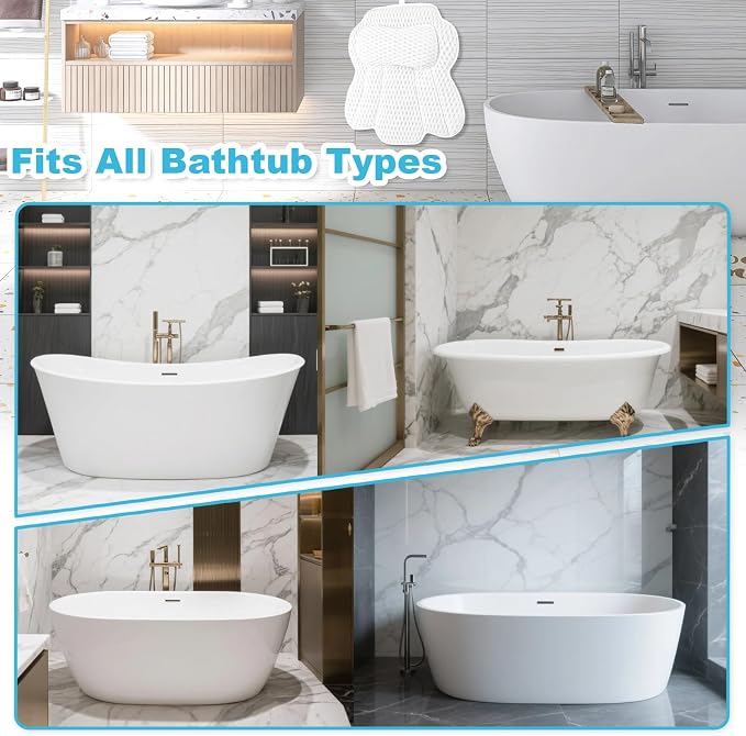 Bath Pillows for Tub, Ergonomic Bathtub Pillow for Head, Neck & Back Support - Image 6