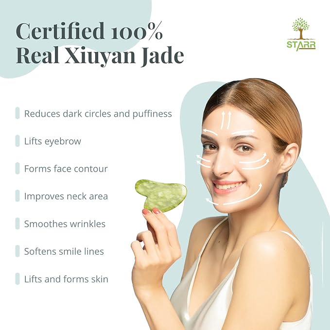 STARR-GIA Certified 100% Xiuyan Jade Gua Sha Massage Tool-Face Massager Reduces - Image 2