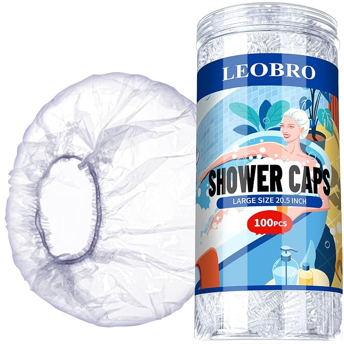 LEOBRO Large Disposable Shower Cap, Plastic Shower Caps by LEOBRO