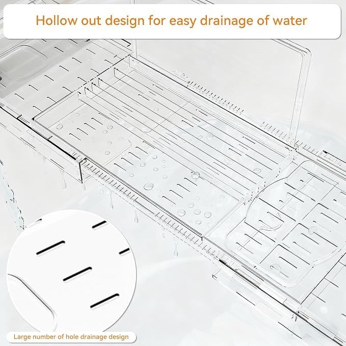 Yieach Luxury Clear Bathtub Shelf Across Tub, Expandable Plastic Bathtub Tray - Image 9