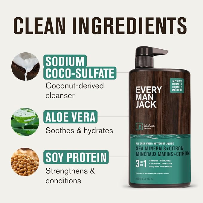 Every Man Jack Sea Minerals + Citron Hydrating Mens 3-in-1 All Over Wash - Image 5