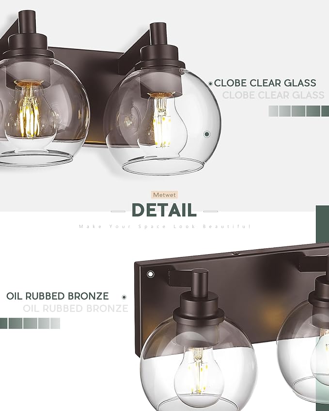 Bathroom Light Fixtures Over Mirror, 3-Light Oil Rubbed Bronze Vanity Light - Image 3