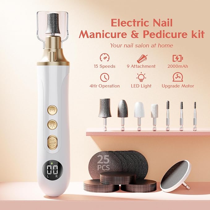 Professional Manicure Pedicure Kit, Electric Nail File Set, 15 Speeds Hand Foot - Image 2