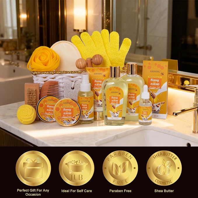 17-Piece Mothers Day Gifts for Women & Men, Almond Luxury Spa Gift Set Bath and - Image 4