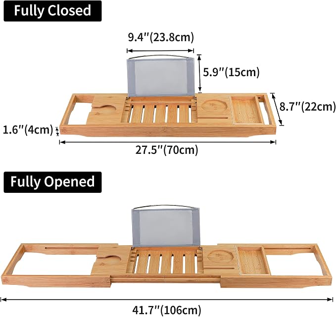 Utoplike Bamboo Bathtub Caddy Tray Bath Tray - Image 3