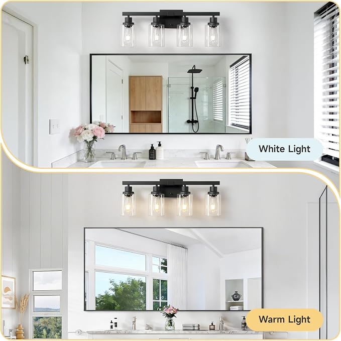 4-Light Bathroom Vanity Light, Modern Matte Black Wall Sconce Lighting - Image 6