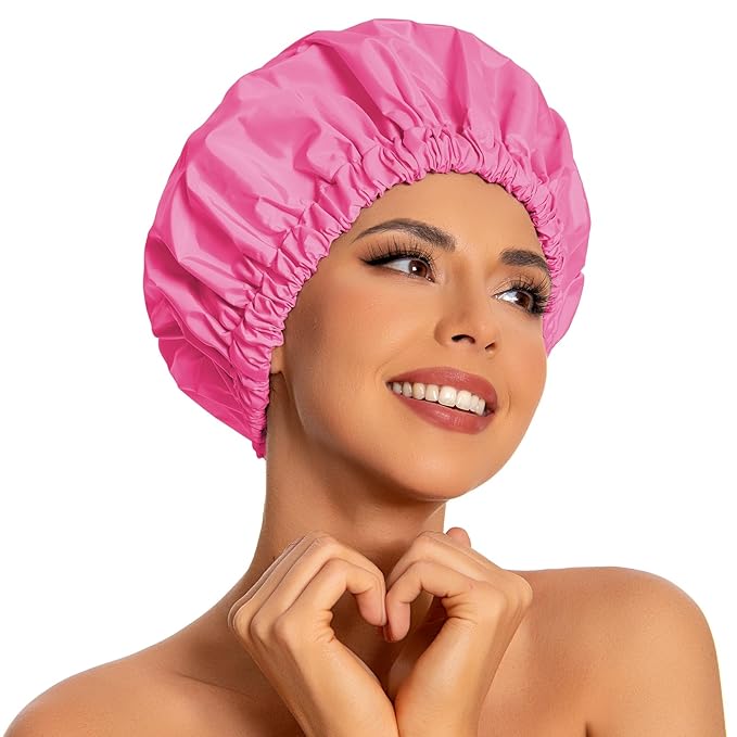 Reusable Shower Cap for Women, Large Waterproof Shower Bonnet by Edoneery