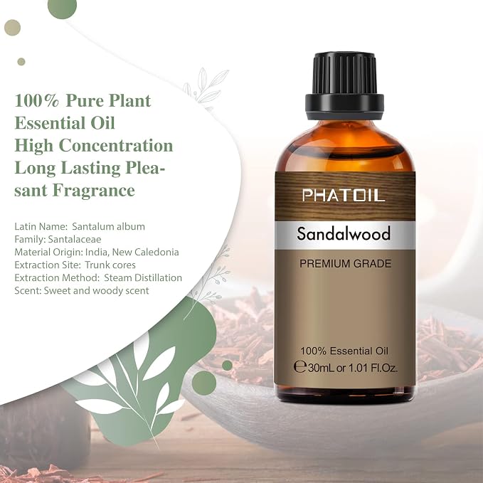 Sandalwood Essential Oil, 1.01Fl.Oz PHATOIL Pure Essential Oil Singles - Image 2