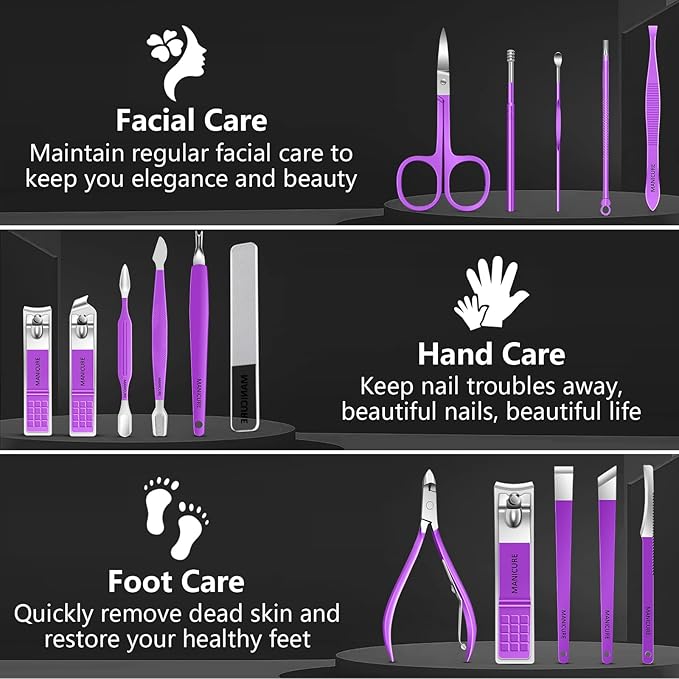 Manicure Set 16Pcs Professional Stainless Steel Pedicure Kit Mens Grooming Kit - Image 2
