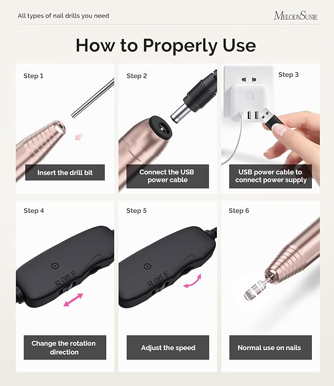 MelodySusie Pen-Shaped Portable USB Nail Drill, PC120I 20000RPM Electric Nail - Image 5