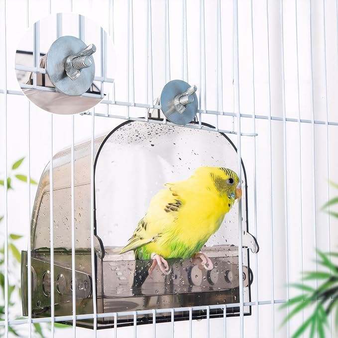 Bird Bath for Cage with Pull-Out Drawer, No-Mess Enclosed Tub for Budgie by Unknown