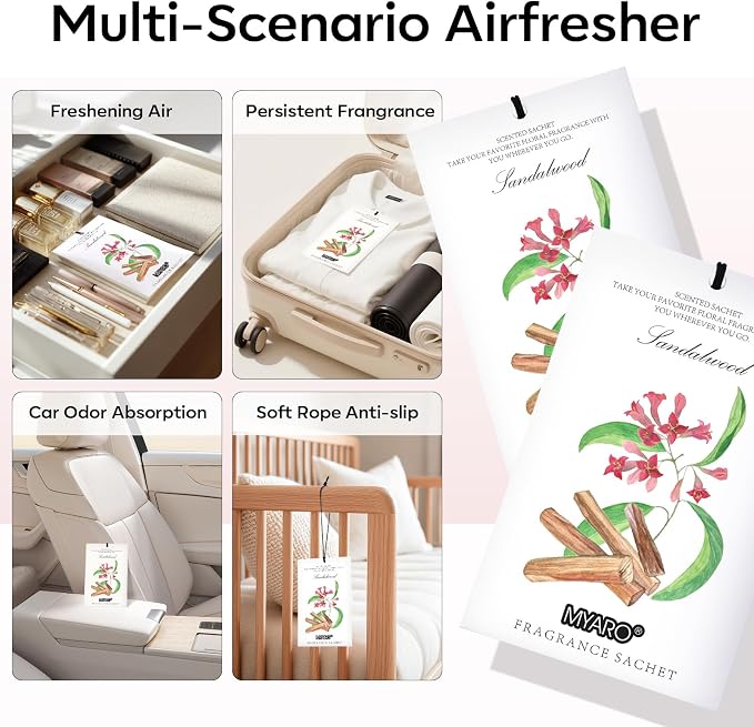 MYARO 12 Pack Sandalwood Scented Sachets - Image 3