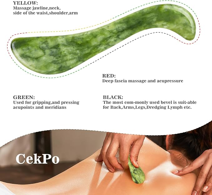 2 PCS Jade Stone Gua Sha Massage Tool, Large Guasha Muscle Scraper Tools Set - Image 4