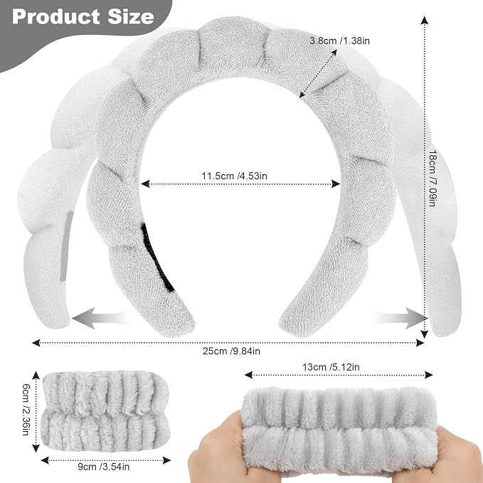6Pcs Spa Headband and Wrist Washband Set, Skincare Makeup Headband, Sponge Face - Image 2