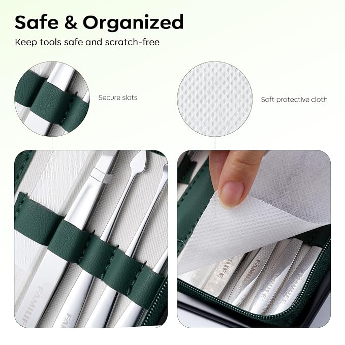 FAMILIFE Manicure Kit for Women, Stylish Green Travel Manicure Set for Home - Image 3