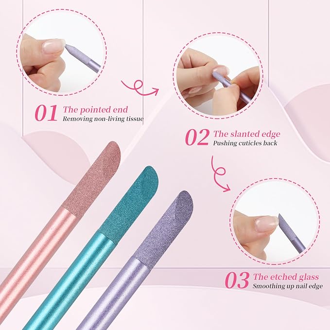 3Pcs Glass Cuticle Pusher, heemeei Dual-Ended Manicure Stick, Crystal Cuticle - Image 4