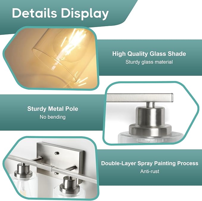 Ascher Bathroom Light Fixtures, 4-Light Vanity Light Over Mirror, Brushed - Image 5