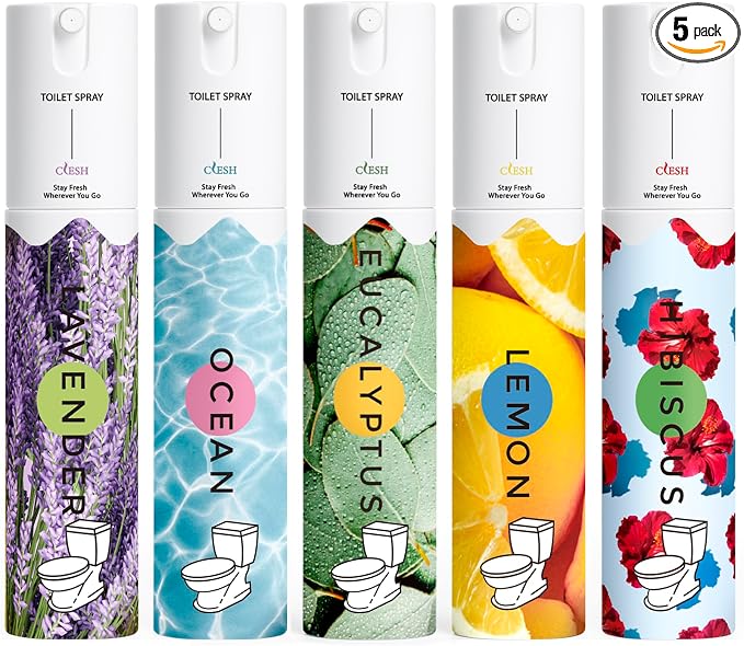 Travel Size Toilet Spray, Bathroom Odor Eliminator, 5 Pack, 1 fl oz Each by CLESH