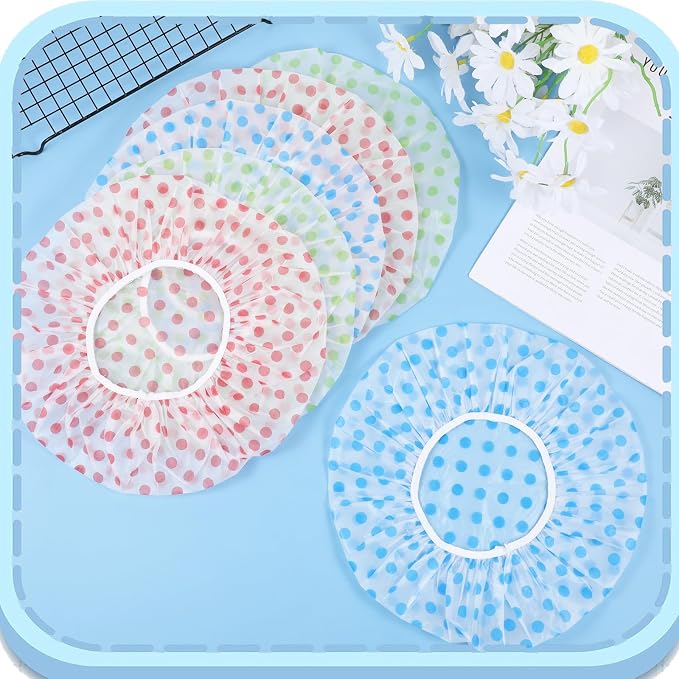 6PCS Shower Caps, Waterproof Reusable Plastic Shower Caps Elastic Band Flower - Image 4